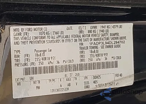 2013 Ford Focus St z USA, uszkodzony, nr VIN 1FADP3L94DL294702